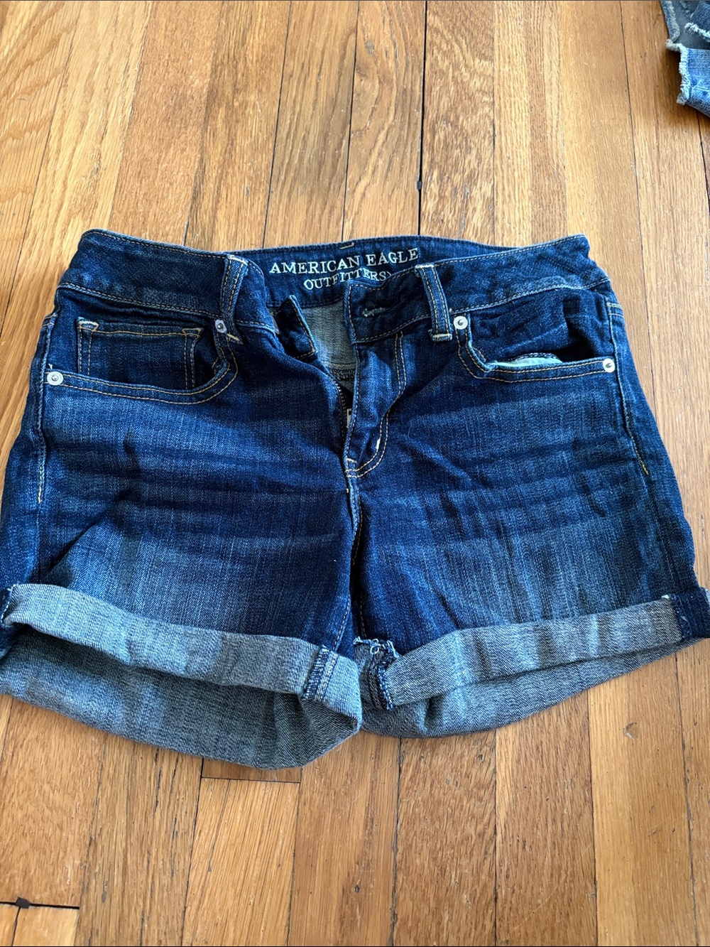 American Eagle Outfitters Dark Blue Denim Roll Cuff Shorts